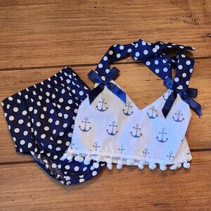 Milediiy Baby Girls Anchor Tops+Polka Dot Briefs Outfit Sunsuit Size 90